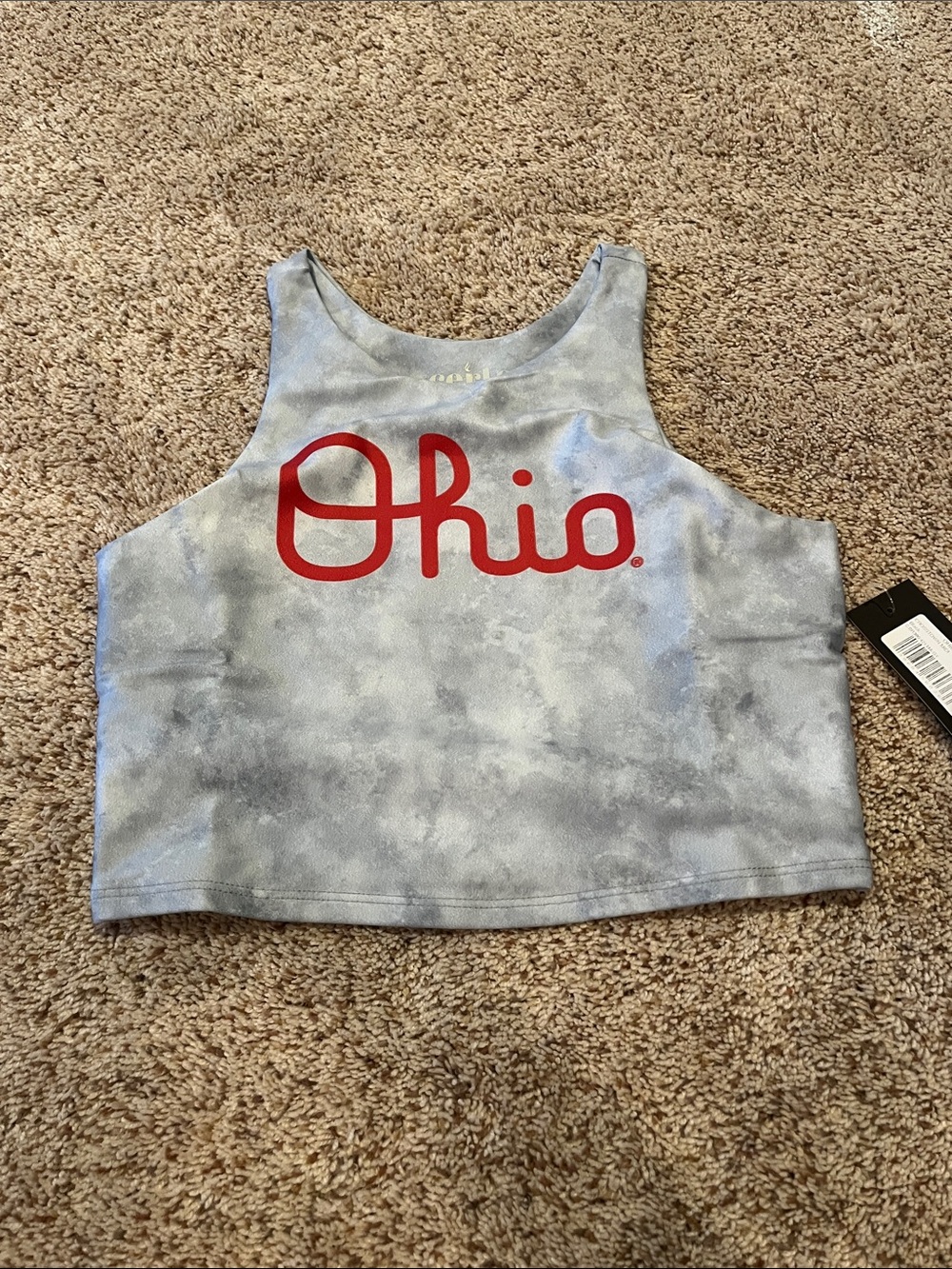 Script Ohio Logo Gray Tie-Dye Crop Tank Top